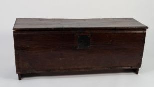 SEVENTEENTH CENTURY PLANKED OAK COFFER OF SIMPLE NAILED CONSTRUCTION, the moulded oblong top above a