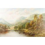 HENRY COOPER (EARLY TWENTIETH CENTURY) WATERCOLOUR DRAWING Mountainous river landscape signed