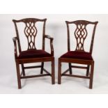 SET OF SIX (4 + 2) VICTORIAN MAHOGANY CHIPPENDALE REVIVAL DINING CHAIRS in addition to TWO