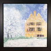 KATHARINE DOVE (TWENTIETH/ TWENTY FIRST CENTURY) MIXED MEDIA ON CANVAS ?Trinity College Snow,