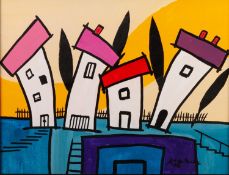 MARKO ZUBEKACRYLIC ON CANVAS BOARD Abstracted houses Signed and dated (20) '06lower right 12 1/2"