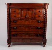 IMPRESSIVE VICTORIAN MAHOGANY SCOTTISH CHEST OF DRAWERS, the shaped oblong top above a cushion