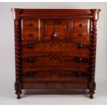 IMPRESSIVE VICTORIAN MAHOGANY SCOTTISH CHEST OF DRAWERS, the shaped oblong top above a cushion