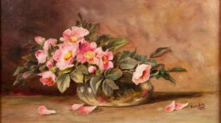 FLORIE LEE (LATE NlNETEENTH/ EARLY TWENTIETH CENTURY) OIL PAINTING ON CANVAS Still Life- Bowl of