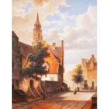 DAVID RONALD (modern) oil paintings on panel a pair pastiche Dutch street scenes Signed lower left
