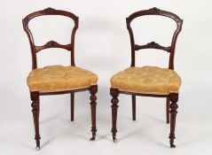 PAIR OF LATE VICTORIA CARVED MAHOGANY DRAWING ROOM SINGLE CHAIRS, each with foliate carving to the