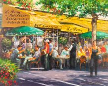 E. ANTHONY ORME (b.1945) OIL PAINTING ON CANVAS'Lunch at LePeny, Paris' Signed lower right, titled