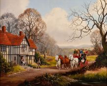 H. BROWNHILL (Twentieth Century) OIL PAINTING ON BOARD A landscape with a horse drawn coach