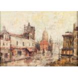 DAVID STANSKY (1930-1970) OIL PAINTING ON CANVAS Continental town scene Signed 9?x 12 ½? (22.9cm x