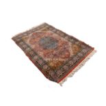 BELGIUM PURE NEW WOOL PILE EXTRA HEAVY QUALITY BORDERED RUG, of Kashan Persian design 5'8" x 3'