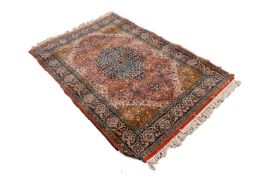 BELGIUM PURE NEW WOOL PILE EXTRA HEAVY QUALITY BORDERED RUG, of Kashan Persian design 5'8" x 3'