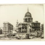 SIDNEY FERRIS ARTIST SIGNED ORIGINAL ETCHING 'St Pauls Cathedral' with adjacent bomb site Signed and