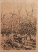 JEAN FRANCOIS MILLET (1814-1875) ARTIST SIGNED ETCHING ON GREY PAPER Faggot gatherers with
