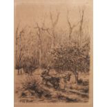 JEAN FRANCOIS MILLET (1814-1875) ARTIST SIGNED ETCHING ON GREY PAPER Faggot gatherers with