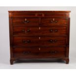 EARLY NINETEENTH CENTURY TONBRIDGE BANDED MAHOGANY CHEST OF DRAWERS, the oblong top above two