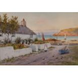 WARREN WILLIAMS ARCA (1863-1941)WATERCOLOUR DRAWINGCOSTAL SCENE WHITE COTTAGES AND