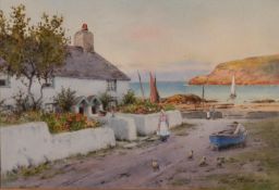 WARREN WILLIAMS ARCA (1863-1941)WATERCOLOUR DRAWINGCOSTAL SCENE WHITE COTTAGES AND