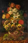 18th/19th CENTURY SCHOOL OIL PAINTING ON CANVAS (relined) Still life, pansies and other summer