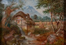 T. LYNON (Nineteenth Century)OIL PAINTING ON CARDBOARD A rustic watermill with figures at work,