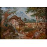 T. LYNON (Nineteenth Century)OIL PAINTING ON CARDBOARD A rustic watermill with figures at work,