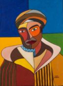 MOHAMED LAABRI ZAIDANE (Tangiers b.1976) ACRYLIC ON CANVAS Abstracted male portrait Signed lower