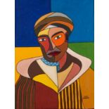 MOHAMED LAABRI ZAIDANE (Tangiers b.1976) ACRYLIC ON CANVAS Abstracted male portrait Signed lower