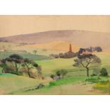 THOMAS ALFRED CLARKE SIX WATERCOLOUR DRAWINGS Fylde and Lancashire landscapes some with a church