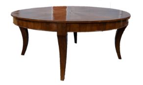 PROBABLY FRENCH, NINETEENTH CENTURY LARGE FIGURED WALNUT DINING TABLE, of circular form the top