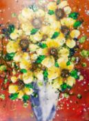 CLARE SYKES (b. 1972) MIXED MEDIA ON CANVAS ?Sunshine Bouquets? Signed, titled and dated 2017