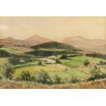 PERCIVAL HALL (TWENTIETH CENTURY) WATERCOLOUR DRAWING Rural landscape with hills in the distance