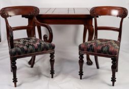 SET OF SEVEN EARLY VICTORIAN MAHOGANY BAR BACK DINING CHAIRS, (6+1) AND A LATER MAHOGANY DRAW LEAF