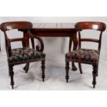 SET OF SEVEN EARLY VICTORIAN MAHOGANY BAR BACK DINING CHAIRS, (6+1) AND A LATER MAHOGANY DRAW LEAF