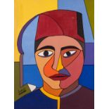 MOHAMED LAABRI ZAIDANE (Tangiers b.1976) ACRYLIC ON CANVAS Abstracted male portraitSigned lower