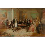 A LATE VICTORIAN CHROMOLITOGRAPH of ROBERT BURNS ADDRESSING A DRAWING ROOM ASSEMBLY15 3/4" x 24 1/2"