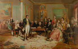 A LATE VICTORIAN CHROMOLITOGRAPH of ROBERT BURNS ADDRESSING A DRAWING ROOM ASSEMBLY15 3/4" x 24 1/2"