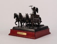 FRANKLIN MINT 1991 ISSUED BRONZE QUADRIGA on a wooden base applied with named plaque 6" (15) high