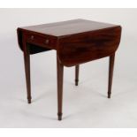 LATE GEORGIAN LINE INLAID MAHOGANY SMALL PEMBROKE TABLE, the rounded, oblong top with twin