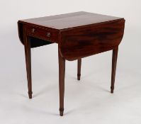 LATE GEORGIAN LINE INLAID MAHOGANY SMALL PEMBROKE TABLE, the rounded, oblong top with twin