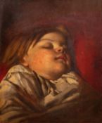 SOPHIE ANDERSON (1823 - 1903) OIL PAINTING ON BOARD 'The Sleeping Child', bust portrait 12" x 9 1/2"