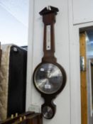 SHORT AND MASON MODERN MAHOGANY BANJO BAROMETER AND THERMOMETER