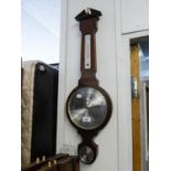 SHORT AND MASON MODERN MAHOGANY BANJO BAROMETER AND THERMOMETER