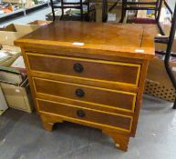 YEWWOOD CHEST OF THREE DRAWERS, HAVING RING HANDLES,  CONTAINING THAI CUTLERY AND VARIOUS SMALL