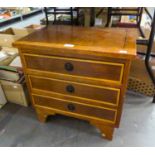 YEWWOOD CHEST OF THREE DRAWERS, HAVING RING HANDLES,  CONTAINING THAI CUTLERY AND VARIOUS SMALL