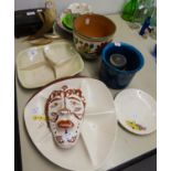 CARLTON WARE FIVE DIVISION HORS D'OEUVRES DISH, WHITE GLAZED TERRACOTTA WALL MASK, MASONS '