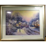 LARGE COLOUR PRINT 'WINTER SCENE', (110cm x 82cm), AND ANOTHER COLOUR PRINT 'THE BRIDGE AT