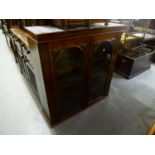 VICTORIAN CARVED MAHOGANY SUPERSTRUCTURE BOOKCASE ENCLOSED BY TWO GLAZED DOORS, 3?8? WIDE, 3?7? HIGH