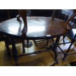 VICTORIAN MARQUETRY INLAID WALNUT OVAL OCCASIONAL TABLE, ON TWO COLUMNS AND CHEVAL FEET