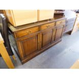 MAHOGANY PLAIN GEORGIAN STYLE DRESSER SIDEBOARD, WITH ROW OF THREE DRAWERS OVER THREE CUPBOARDS,
