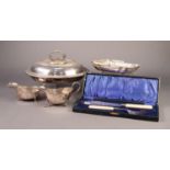 *MIXED LOT OF ELECTROPLATE, comprising: OVAL ENTRÉE DISH AND COVER, with removable handle, BOXED