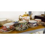 VIETNAMESE TEAPOT, 4 CUPS AND STAND AND FIVE CHINA CUPS AND SAUCERS